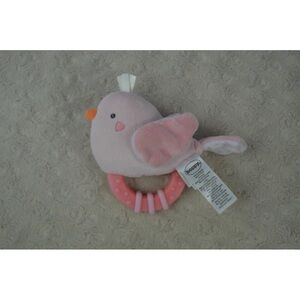 Boppy Pink Bird Rattle Plush Baby Toy Stuffed Animal Heart Birdie